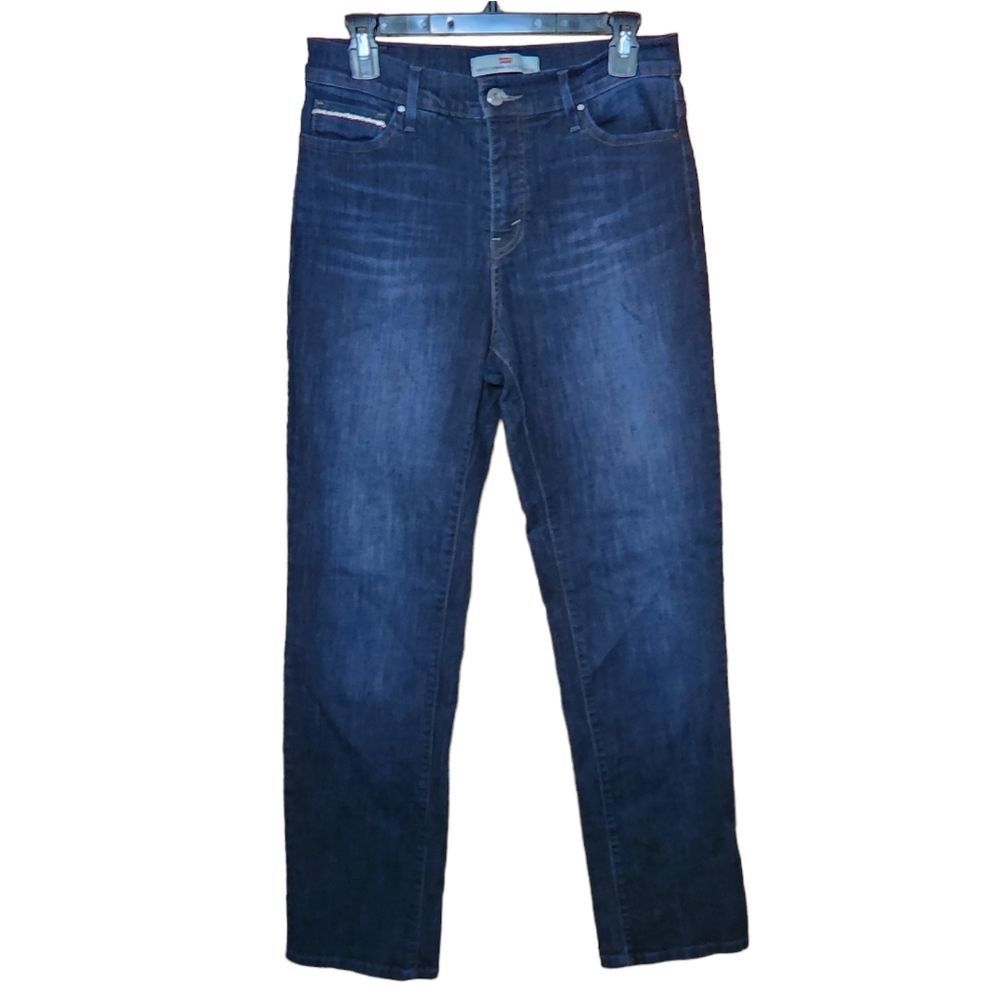 Levi's women's perfectly slimming 512 straight leg high rise dark blue wash 10